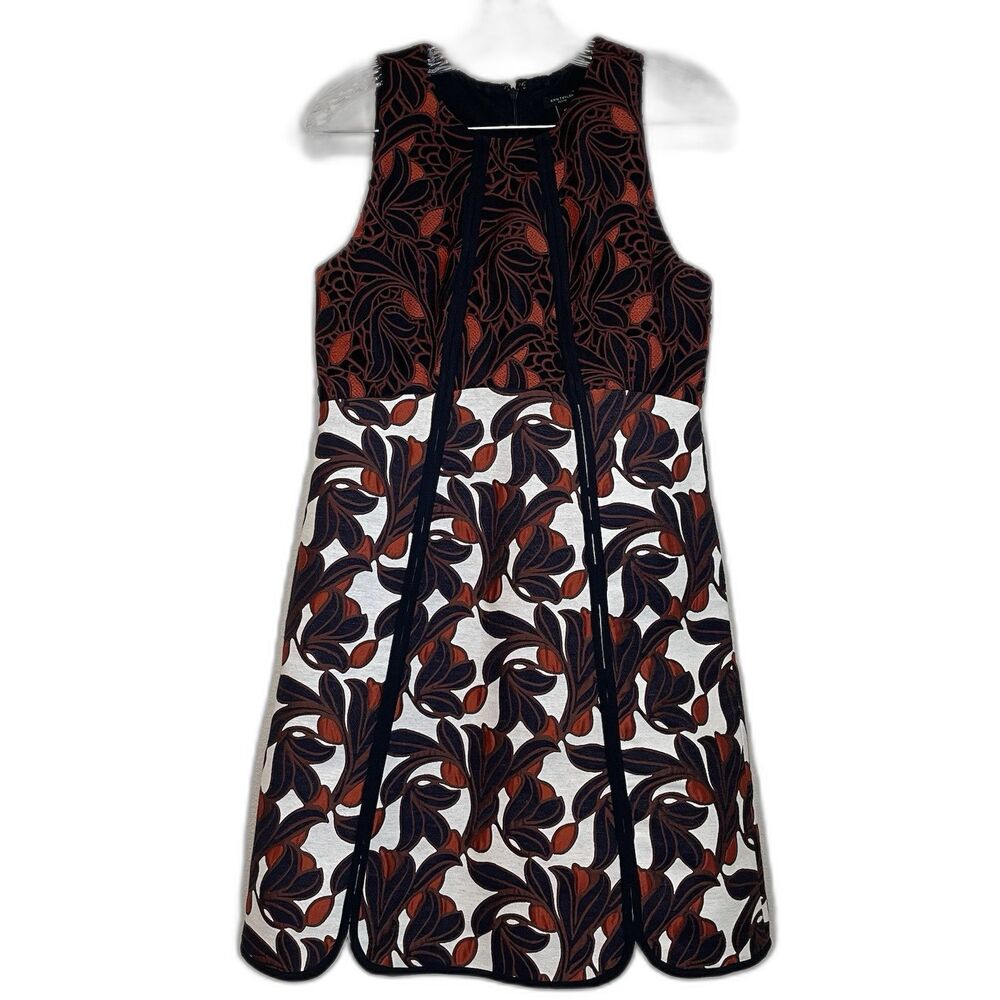 Ann Taylor Orange, Black & White Lace & Brocade Sleeveless Dress SZ 6P